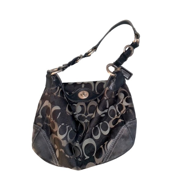 Coach Handbags - COACH LOGO Black suede buckle purse